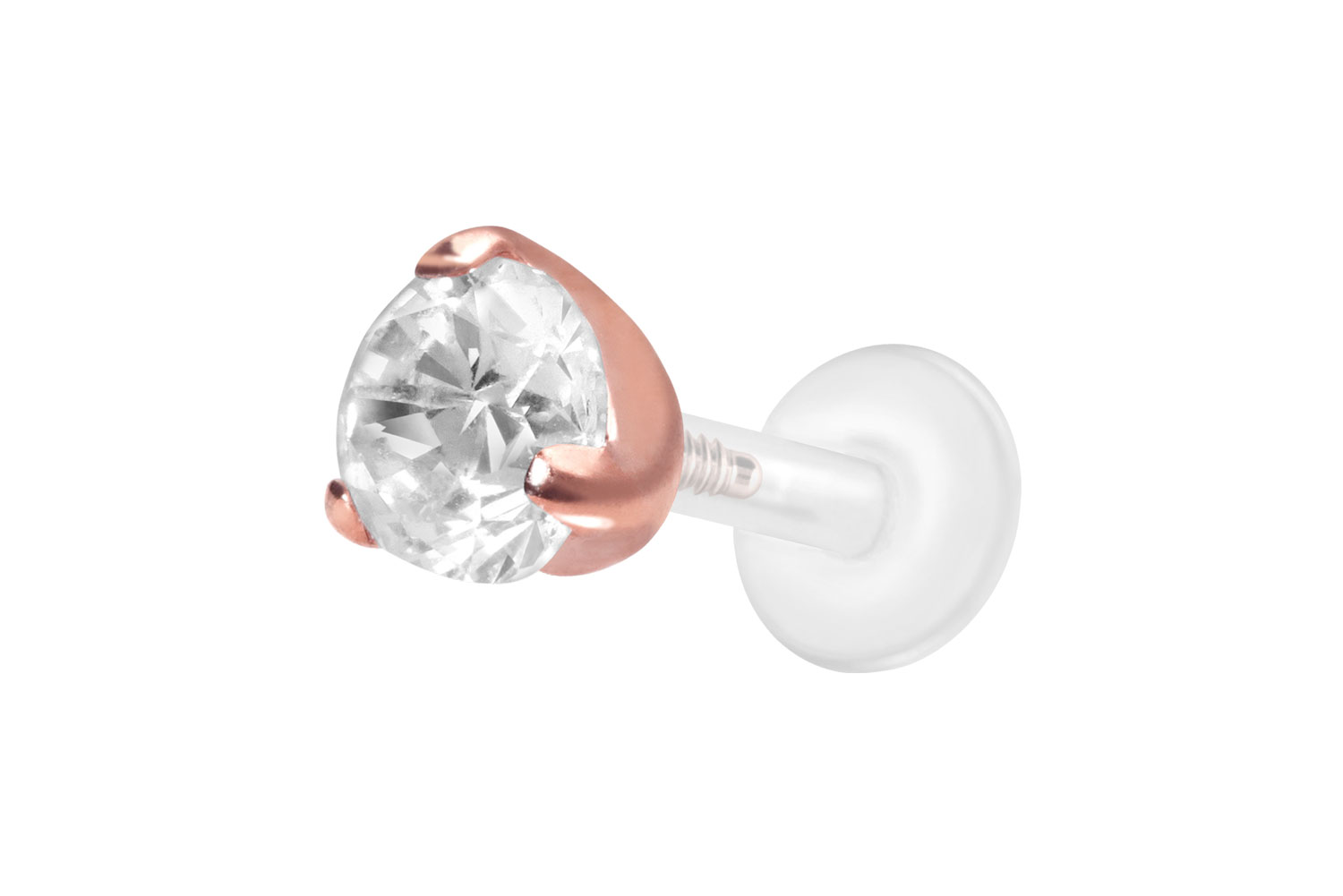 PTFE Labret Piercing mit Innengewinde + Titan-Aufsatz EINGEFASSTER KRISTALL